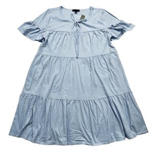 J. Crew Broken-In Jersey Tiered Mini Knit Dress Blue